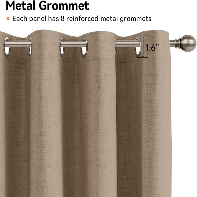 100% Blackout Linen Textured Curtains 90 Inch Long, Copper Brown | 100% - Image 6