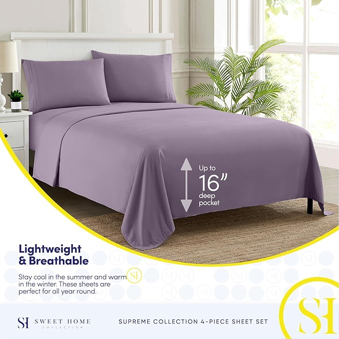 Twin Sheets - Breathable Luxury Sheets with Full Elastic & Secure Corner Straps Built In - 1800 Supreme Collection Extra Soft Deep Pocket Bedding Set, Sheet Set, Twin, Plum