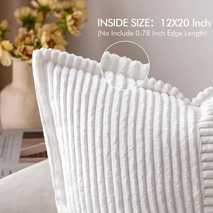 MIULEE Decorative Lumbar Throw Pillow Covers 12x20 Inch White 2 Pack | Boho - Image 2