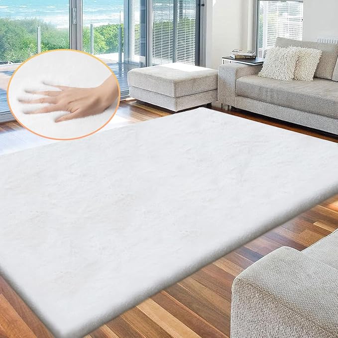 ORINOVA White Fluffy Living Room Rugs 6x9 Area Rug Washable Shag Rugs - Image 3