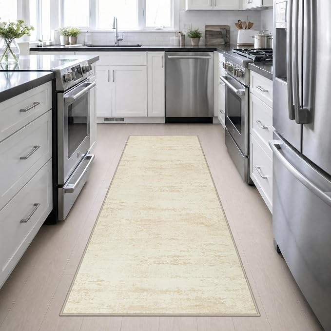 3x10 Washable Runner Rug：Modern Abstract Kitchen Soft Carpet Beige | - Image 4