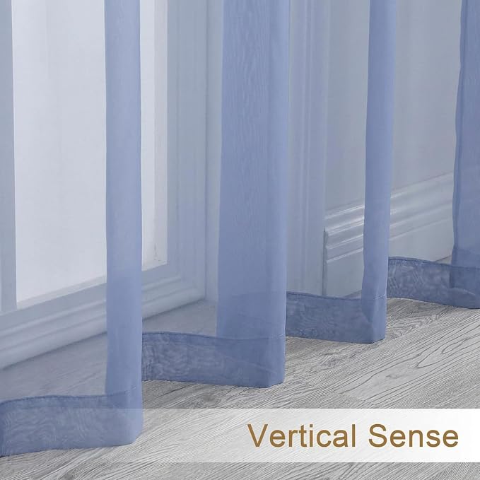 Chyhomenyc Denim Blue Sheer Curtains 84 Inches Long, 2 Panels | Light Filtering - Image 6