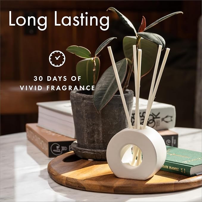 ScentAir Infused Liquidless Reeds | Includes 25 Flameless Reeds and 1 Decorative Vase, White | Essential Oil Aroma Diffuser Sticks | Fresh Spa Scents | Amazon Exclusive | Pure Linen