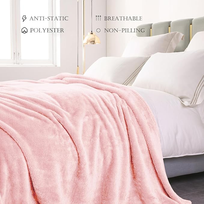 Exclusivo Mezcla Plush Fuzzy Fleece Bed Blanket King Size, Super Soft, Fluffy and Warm Blankets, Suitable for All Seasons (Light Pink, 90x104 Inches)