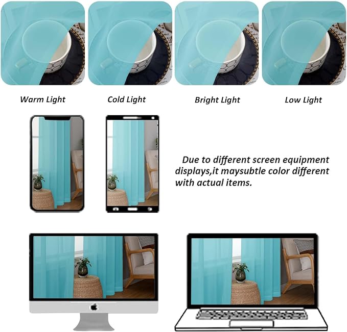Chyhomenyc Aqua Sheer Curtains 45 Inch Long 2 Panels, Light Filtering Short - Image 8