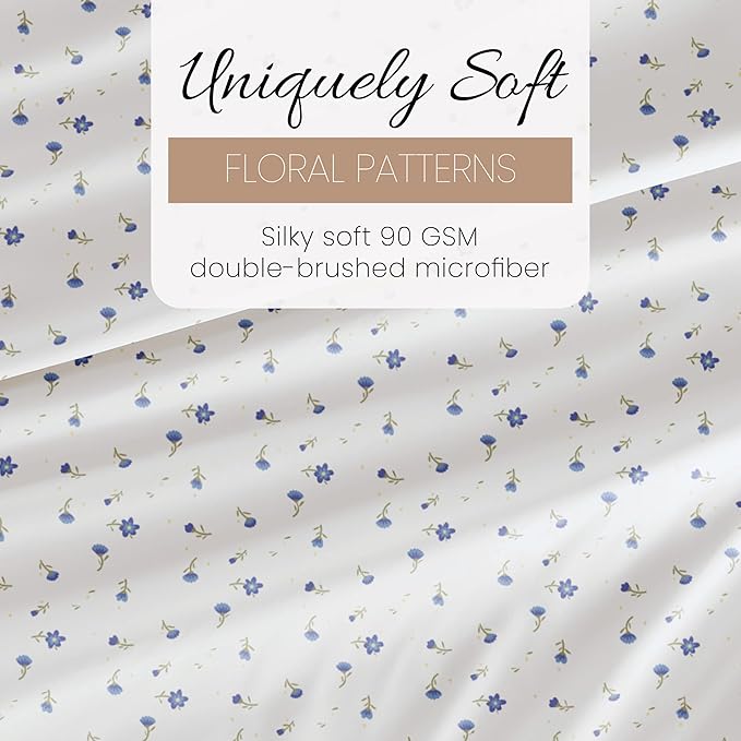Linen Market Double-Brushed Patterned Microfiber King Sheet Set 4 Piece – Oeko-TEX Certified Ultra Soft & Wrinkle-Free - 16" Deep Pocket Sheets - Easy Care King Size - Soft Floral Light Blue