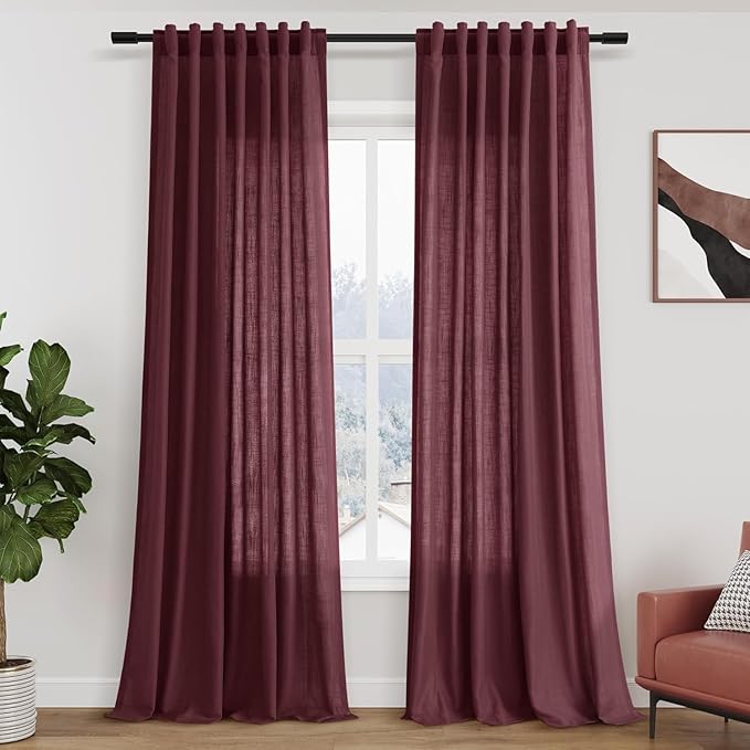 Burgundy Linen Curtains for Living Room 100 Inches Long Light Filtering Semi by Nanspring