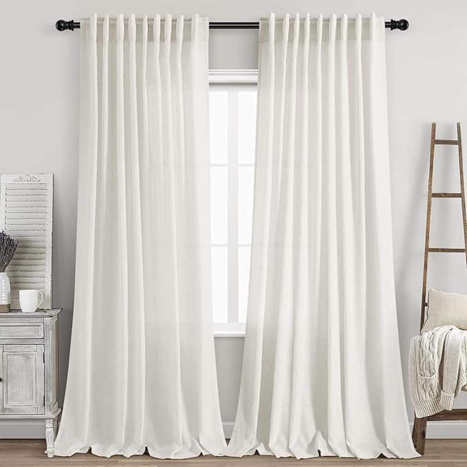 Extra Long Beige White Curtains 108 Inch Length 2 Panels Set by Nanspring