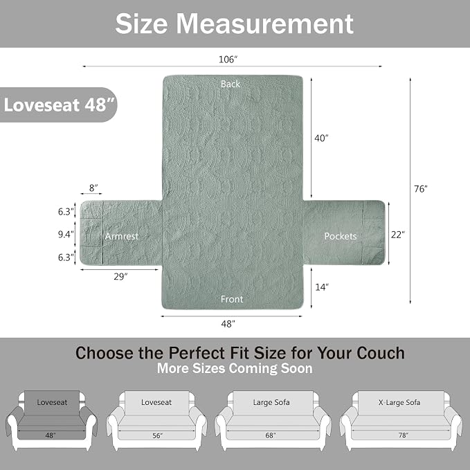 Sage Blue Loveseat Covers for 2 Cushion Couch, Water Repellent Slip Covers for - Image 7