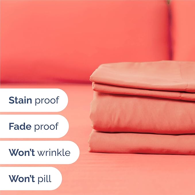 King Sheets Set 6 Piece - Includes 4 Pillowcases - Bed Sheets King Size - Soft Hotel Luxury Bedding - Cooling, Comfy, Fade Free & Breathable - 1 Flat & 1 Fitted & 4 Pillowcases w/ Deep Pockets - Coral