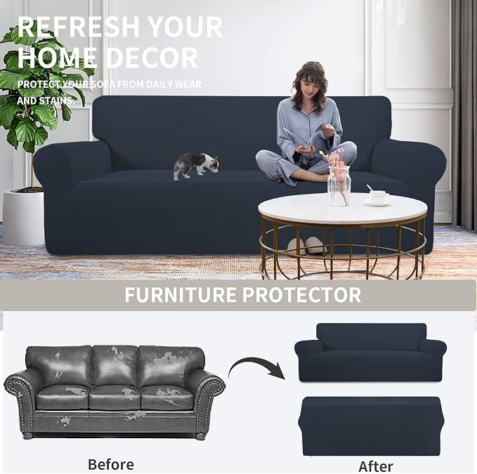 Easy-Going Stretch Oversized Loveseat Couch Covers Washable Dark Blue | 1-Piece - Image 4