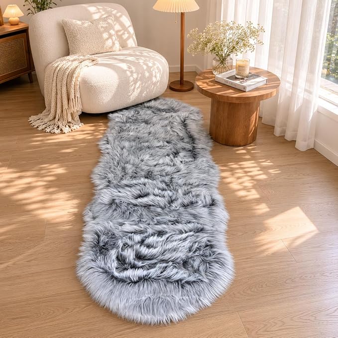 EasyJoy Faux Sheepskin Rug, 2 x 6 ft, Frosted Bottom Gray | Fluffy Faux Fur - Image 6