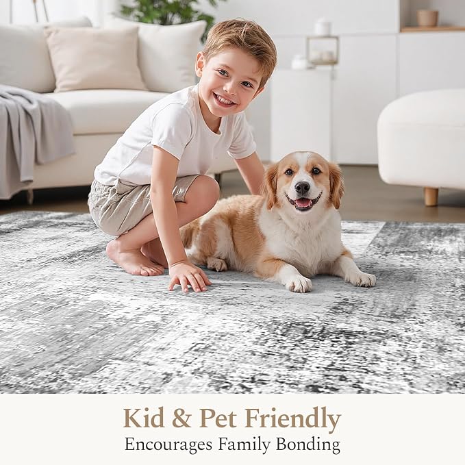 Rugflix 8x10 Area Rugs for Living Room, Washable Grey Large Rug | Machine - Image 5