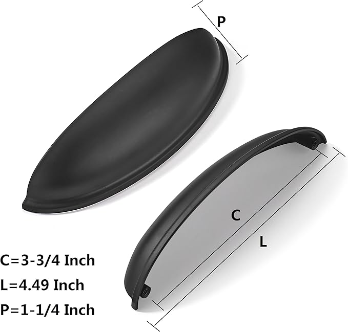 khtumeware 5 Pack 3" Drawer Pulls Matte Black Cabinet Cup Pulls Kitchen Hardware Cabinet Handles Drawer Handles Knobs 3 inch Hole Center