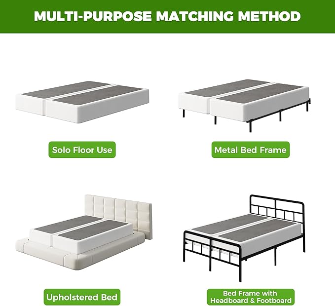 EMODA Split King Box Spring 10 Inch Heavy Duty Bed Base Metal Mattress Foundation with Fabric Cover in 2 Piece, Noise Free, Easy Assembly