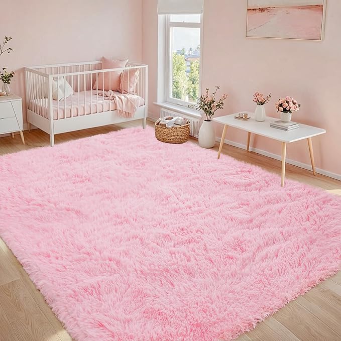 8x10 Fluffy Shag Area Rugs for Living Room Bedroom: Soft Carpet Light Pink | - Image 9