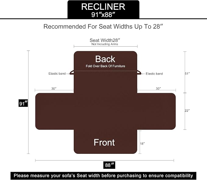 U-NICE HOME Reversible Recliner Chair Covers, Pet Friendly, Elastic Straps - Image 6