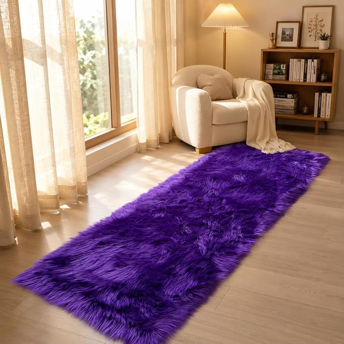 EasyJoy Faux Sheepskin Rug, Fluffy Faux Fur Rug, Ultra Soft Shag Area Rug - Image 4