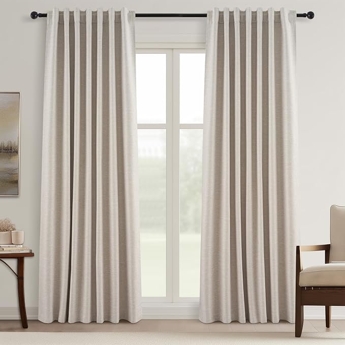 Topfinel Custom Drapery 92 Inch Long Blackout 2 Panels Neutral Linen Blackout by Topfinel