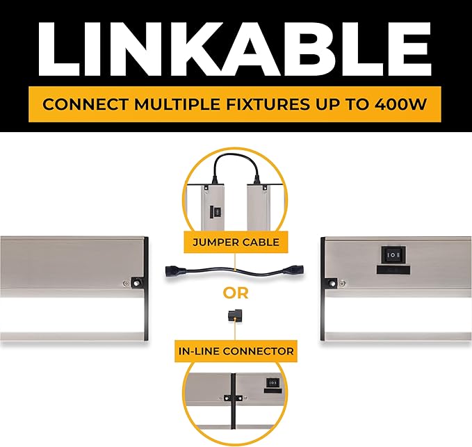 LED Under Cabinet Lighting Hardwired - 3CCT 24 Inch Satin Finish - Undercabinet Lights for Kitchen - Linkable Undercounter Dimmable Plug in Light or Hard Wired - Under Counter Fixture Direct Wire