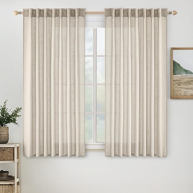 MIULEE Cream Linen Curtains 52x63 Inch 2 Panels by MIULEE