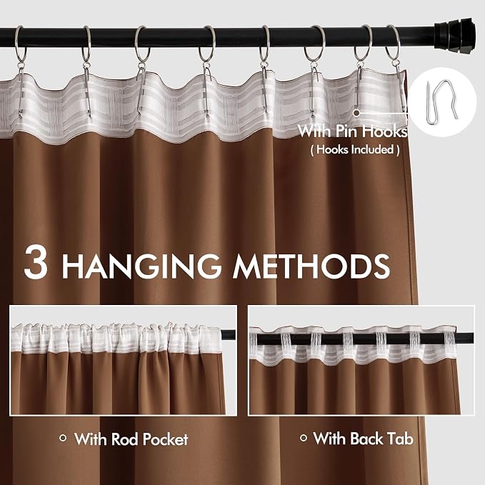 MIULEE Cappuccino Brown Back Tab Blackout Curtain 52"x102" Long 2 Panel Set | - Image 3