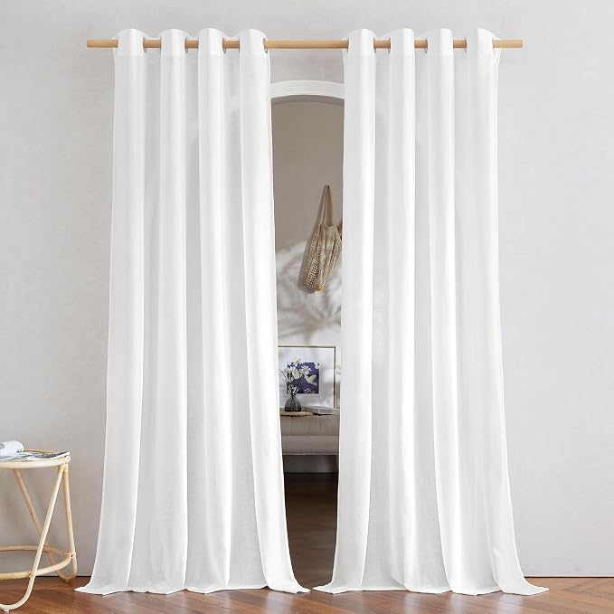 NICETOWN Thick Linen White Curtains 90 inch Length, Grommet Flax Linen Blend by NICETOWN