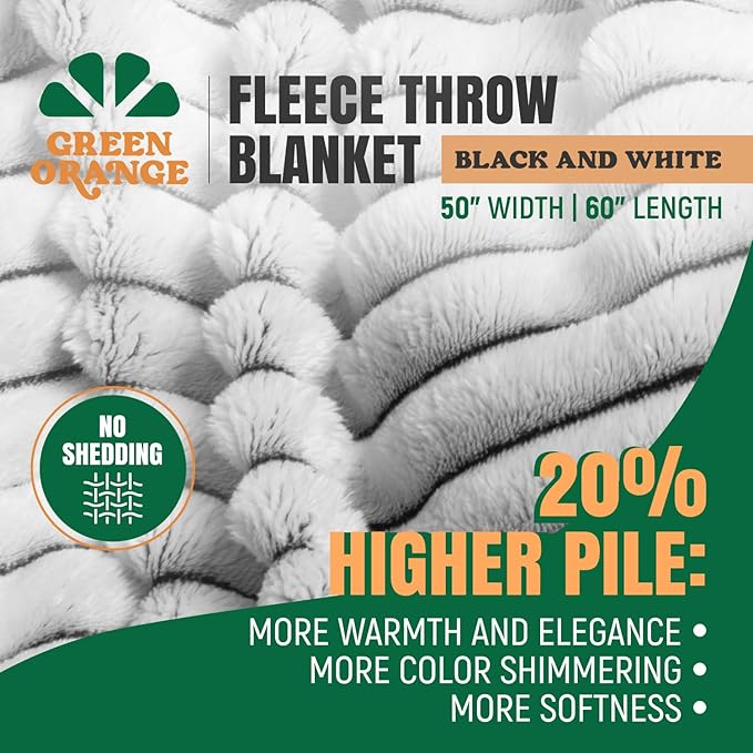 GO Premium Plush Soft Throw Blanket for Couch - Black and White Fleece Blanket for Living Room, Bedroom, Home Decor - Small Couch Blanket for Men, Women (50x60 Inches)