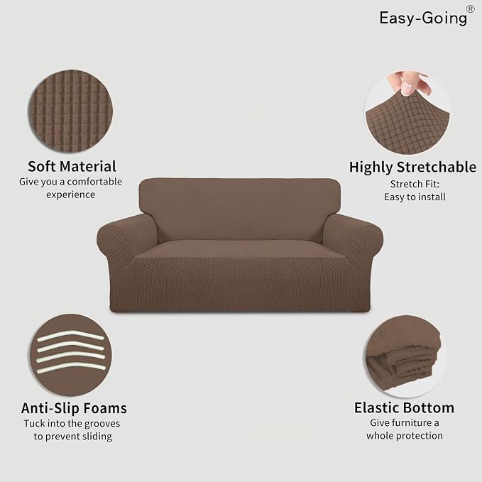 Easy-Going Stretch Oversized Loveseat Couch Covers Washable Brown | 1-Piece - Image 3