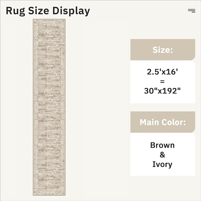 Soalmost Hallway Runner Rug 2'6" x 16' Washable Long Kitchen Rugs Brown | - Image 5