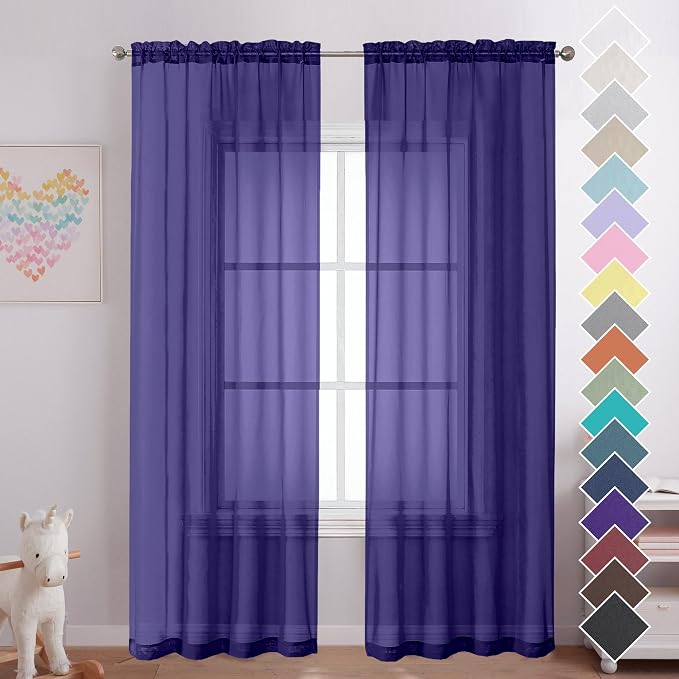 2 Pieces Sheer Curtains 96 Length Window Treatments, Voile Drapes Light Airy by OVZME