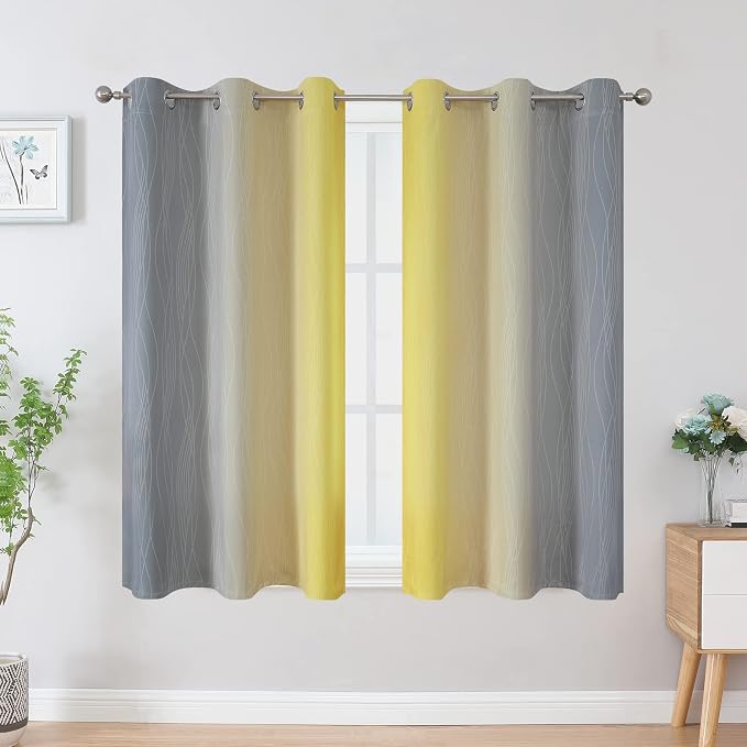 Yellow and Grey Ombre Blackout Curtains - Image 2