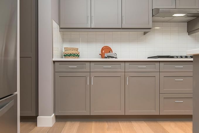 Ravinte 10 Pack Solid 3-3/4 Inch Center to Center Slim Square Bar Drawer Handles Cabinet Hardware - Brushed Nickel Kitchen Pulls