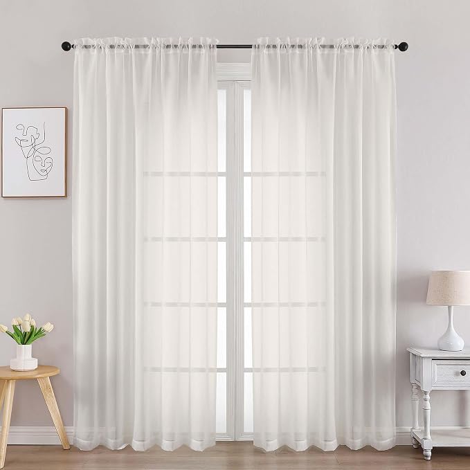 Chyhomenyc Ivory Sheer Curtains 78 Inches Long 2 Panels Set by Chyhomenyc