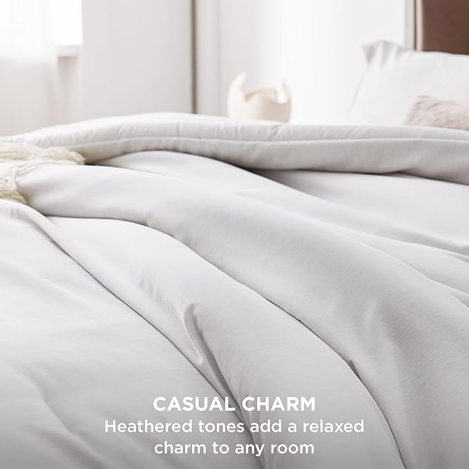 Bedsure California King Comforter Set - Grayish White Soft Bedding for All Seasons, Cationic Dyed Bed Set, 3 Pieces, 1 California King Size Comforter (104"x96") and 2 Pillow Shams (20"x36"+2")