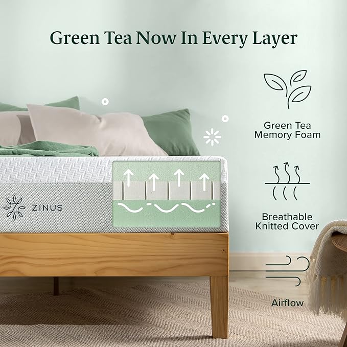 ZINUS 8 Inch Green Tea Luxe Memory Foam Mattress, King, Pressure Relieving, CertiPUR-US Certified, Mattress in A Box, All-New, Made in USA