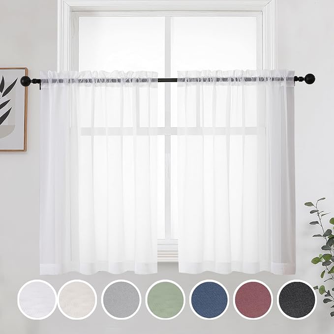 Short Sheer Curtains 30 Inches 2 Panels Set, Kitchen Curtains Tiers Light by OWENIE