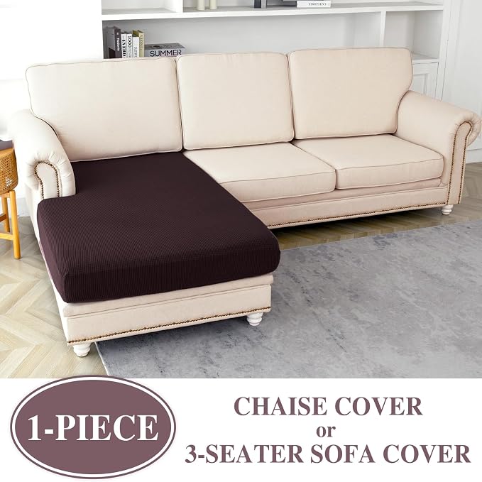 LA MEACK Couch Cushion Cover Chaise Lounge Cover Washable Separate Seat Chaise - Image 2
