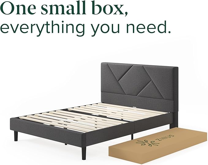 ZINUS Judy Upholstered Platform Bed Frame, Mattress Foundation, Wood Slat Support, No Box Spring Needed, Eco Friendly WonderBox (TM), Easy Assembly, Dark Grey, Full