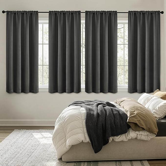MIULEE 4 Panels Set Dark Grey Blackout Curtains 63 Inch Length Bedroom | by MIULEE