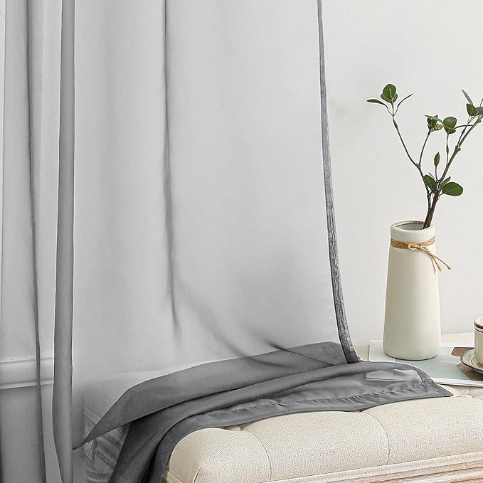 MIULEE Charcoal Grey Sheer Curtains 54 X 108 Inches, 2 Panels | Solid Color - Image 4