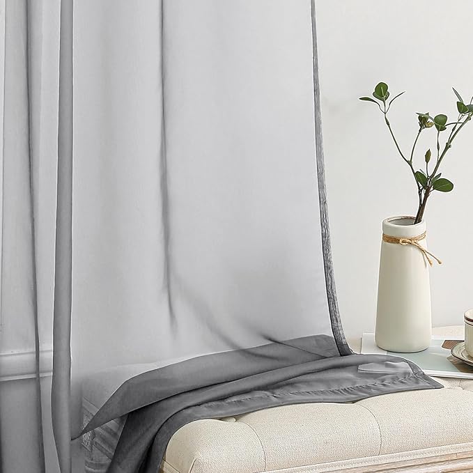 MIULEE Charcoal Grey Sheer Curtains 54 X 72 Inches, 2 Panels | Solid Color - Image 4