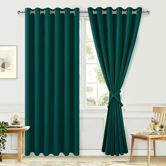Blackout Curtains for Bedroom, Hunter Green, 70 x 84 Inch, 2 Panels | Thermal by Hiasan