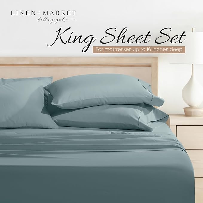 Linen Market Bed Sheets for King Size Bed (Ocean) - Sleep Better Than Ever with These Soft and Cooling King Sheets - Deep Pocket Fits 16" Thick Beds - 4 Piece King Sheet Set