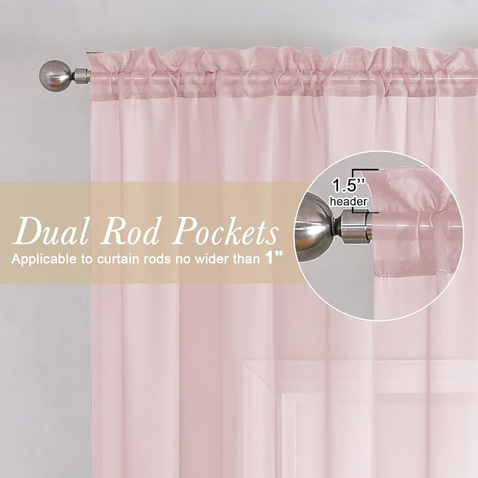 Blush Pink Sheer Curtains 84 Inches Long 2 Pcs, Rod Pockets Breathable Rustic - Image 6