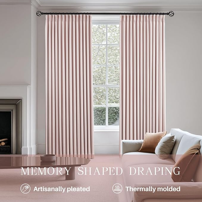 Pinch Pleated Linen Curtains 100% Blackout 102 Inches Long - Image 3