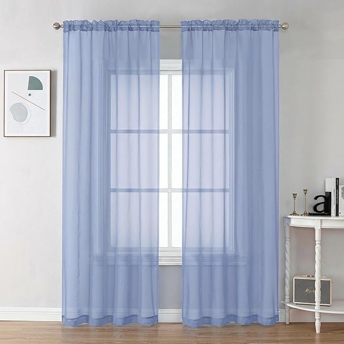 Chyhomenyc Denim Blue Sheer Curtains 84 Inches Long, 2 Panels | Light Filtering by Chyhomenyc
