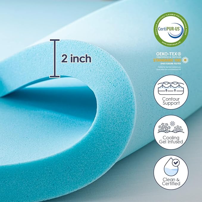 ELEMUSE Dual Layer 3 Inch Memory Foam Mattress Topper Full Size, 2 Inch Cooling Gel Memory Foam Plus 1 Inch Down Alternative Pillowtop Mattress Pad with Cooling Cover, Soft Comfort Support,Black