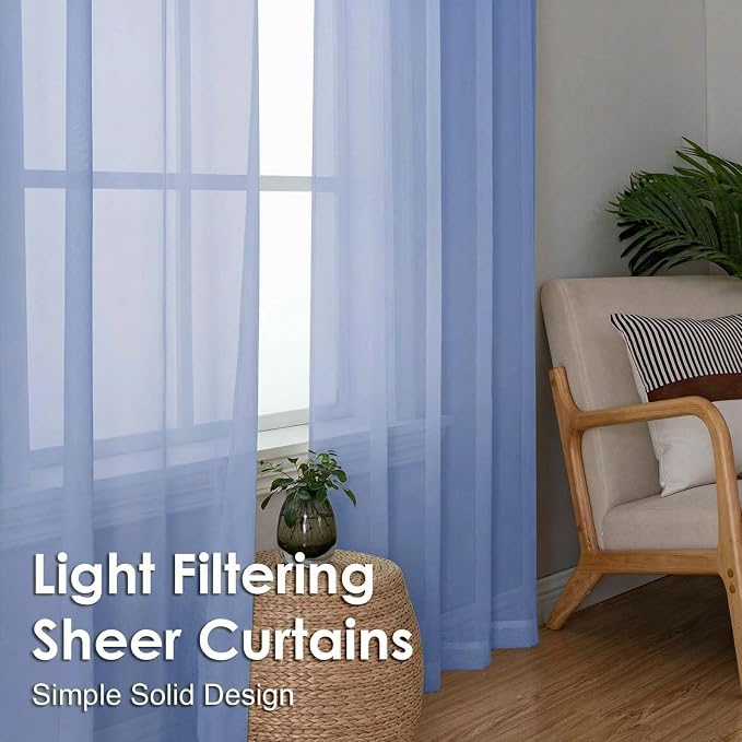 Sheer Curtains 84 Inches Long 2 Panels Set, Light Filtering Transparent - Image 7