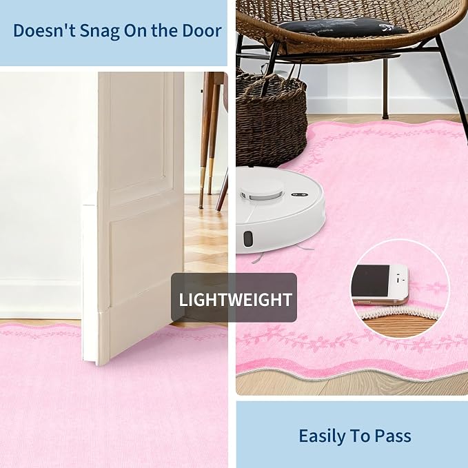 GarveeHome Scalloped Entryway Rug 2x3 Pink Washable Front Door Entry Rug | - Image 5